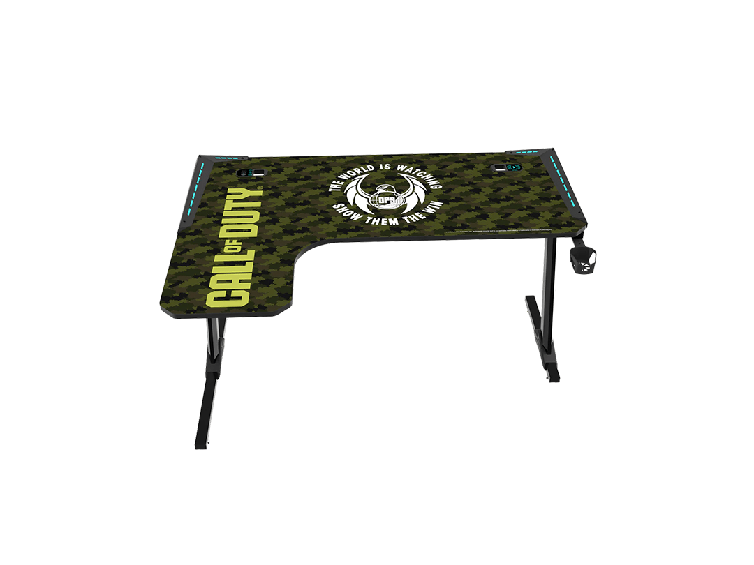 GAMEON Call Of Duty Phantom XL-L Series L-Shaped RGB Flowing Light Gaming Desk With Mouse pad, Headphone Hook, Cup Holder, Cable Management, Gamepad Holder, Qi Wireless Charger & USB Hub - Black/Green in Qatar GAMEON Call Of Duty Phantom XL-L Series L-Shaped RGB Flowing Light Gaming Desk With Mouse pad, Headphone Hook, Cup Holder, Cable Management, Gamepad Holder, Qi Wireless Charger & USB Hub - Black/Green in Qatar